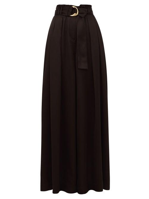 Matchesfashion.com Aje - Thea Pleated Satin Wide Leg Trousers - Womens - Black