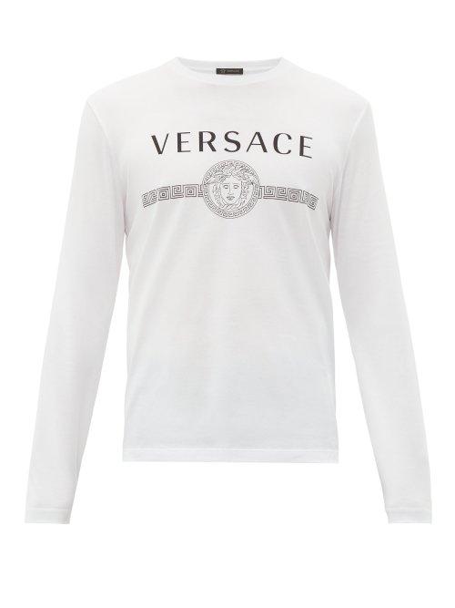 Matchesfashion.com Versace - Classic Logo Print Cotton T Shirt - Mens - White