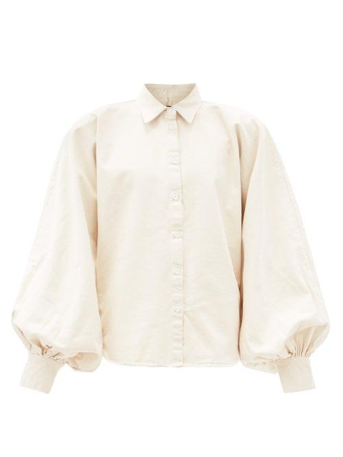 Matchesfashion.com Made In Tomboy - Claire Balloon-sleeve Denim Top - Womens - Cream