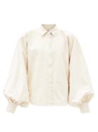 Matchesfashion.com Made In Tomboy - Claire Balloon-sleeve Denim Top - Womens - Cream