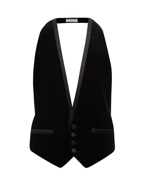 Saint Laurent - Satin-trimmed Backless Velvet Waistcoat - Womens - Black