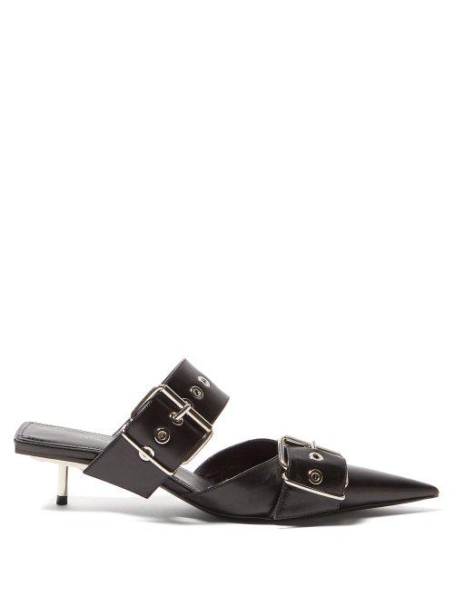 Matchesfashion.com Balenciaga - Belt Buckle 40mm Leather Stiletto Mules - Womens - Black