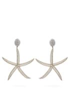 Matchesfashion.com Oscar De La Renta - Starfish Bead Embellished Drop Clip On Earrings - Womens - Silver