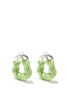 Matchesfashion.com Bottega Veneta - Leather & Sterling-silver Triangle Hoop Earrings - Womens - Green