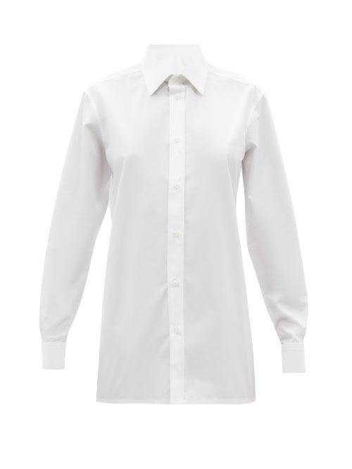 Ladies Rtw Maison Margiela - Point-collar Cotton-poplin Shirt - Womens - White