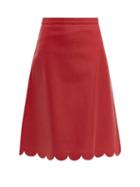 Matchesfashion.com Redvalentino - Scalloped Leather Midi Skirt - Womens - Red