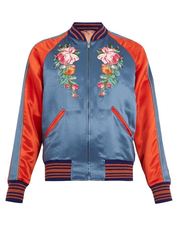 Gucci Flower And Fish-appliqu Satin-twill Bomber Jacket