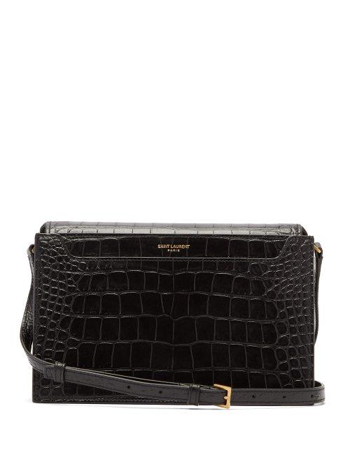 Matchesfashion.com Saint Laurent - Catherine Crocodile Effect Leather Bag - Womens - Black