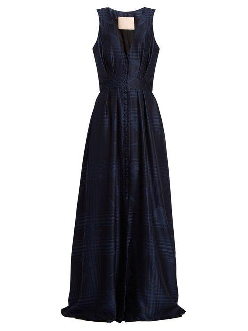 Matchesfashion.com Brock Collection - Dylan Button Front Silk Blend Gown - Womens - Navy