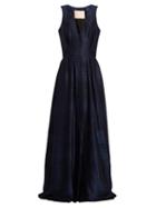Matchesfashion.com Brock Collection - Dylan Button Front Silk Blend Gown - Womens - Navy