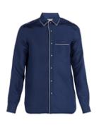 Matchesfashion.com Valentino - Pyjama Style Silk Satin Shirt - Mens - Blue