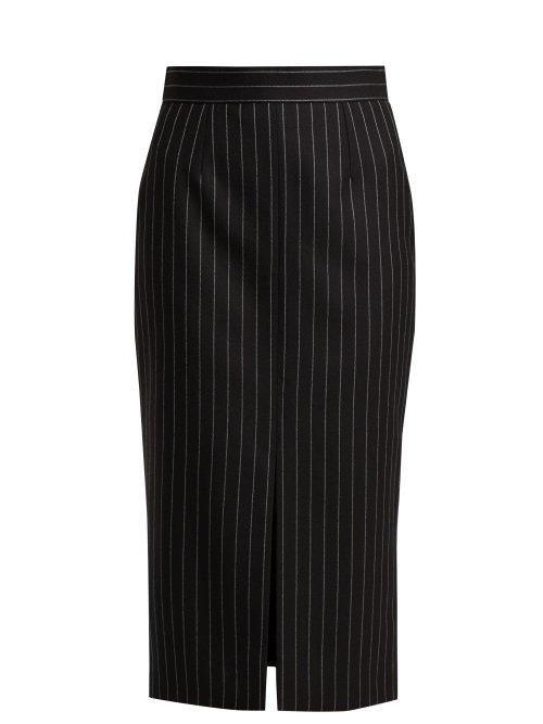 Matchesfashion.com Alexander Mcqueen - Pinstripe Wool Blend Twill Pencil Skirt - Womens - Black Stripe