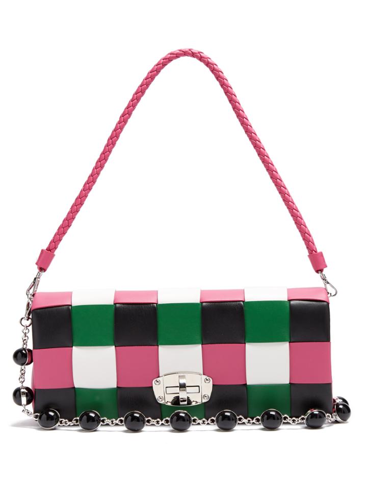 Miu Miu Patchwork Woven-leather Shoulder Bag