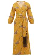 Matchesfashion.com Rhode - Lena Safari Print Cotton Voile Midi Wrap Dress - Womens - Yellow Multi