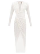 Alexandre Vauthier - Plunge-neck Asymmetric Jersey Dress - Womens - Ivory