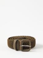 Charvet - Leather-trimmed Woven-cord Belt - Mens - Dark Khaki