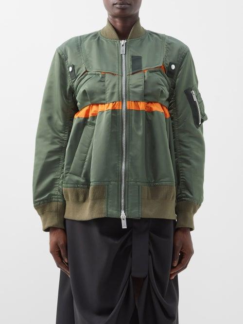 Sacai - Deconstructed Nylon Bomber Jacket - Womens - Khaki