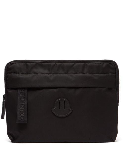Matchesfashion.com Moncler - Leather Logo Patch Nylon Pouch - Mens - Black