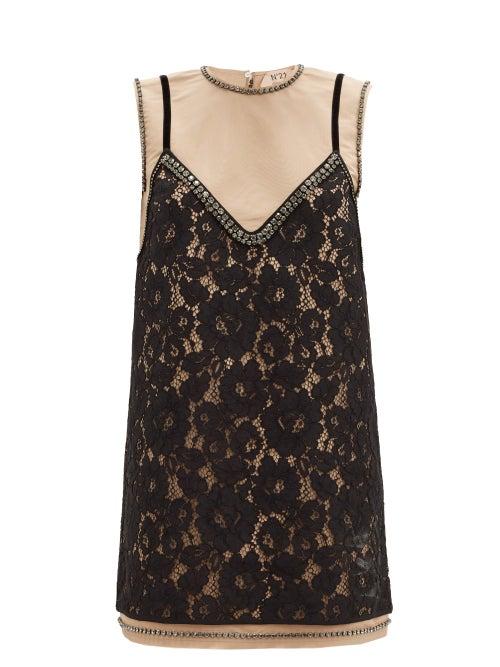 Matchesfashion.com No. 21 - Lace-overlay Crystal-embellished Mini Dress - Womens - Black Beige