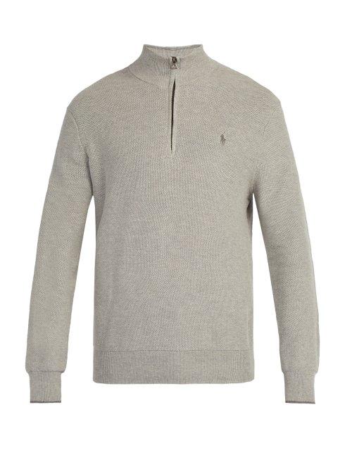 Matchesfashion.com Polo Ralph Lauren - High Neck Waffle Knit Cotton Sweater - Mens - Light Grey