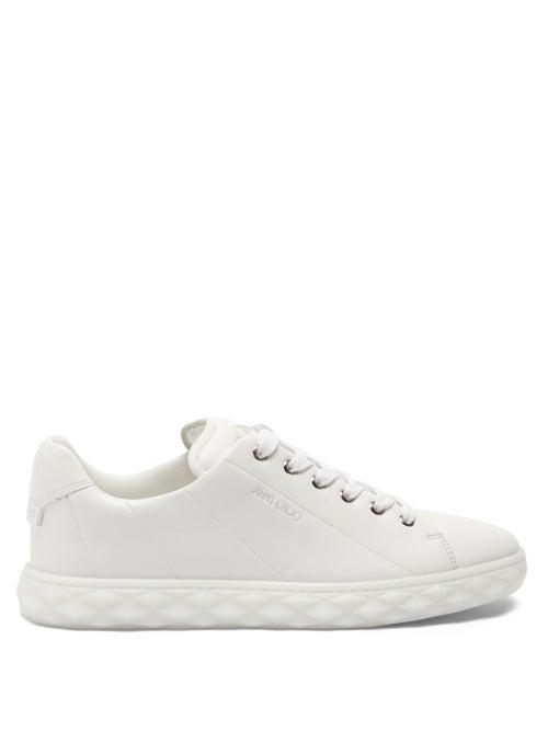 Ladies Shoes Jimmy Choo - Diamond Light Leather Trainers - Womens - White
