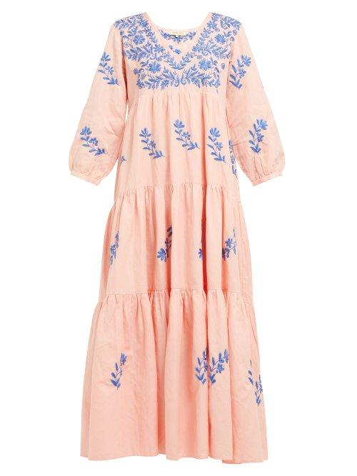 Matchesfashion.com Muzungu Sisters - Frangipani Embroidered Cotton Blend Dress - Womens - Pink Multi