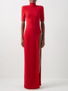 Monot - Padded-shoulder Side-slit Crepe Dress - Womens - Red