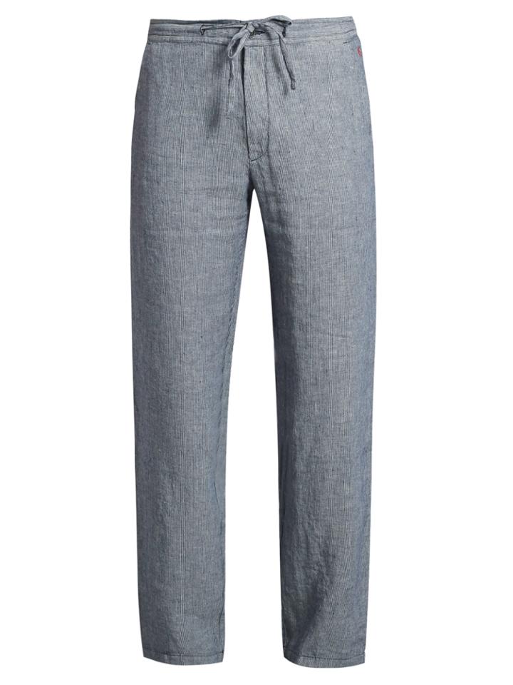 120 Lino Drawstring-waist Striped Linen Trousers