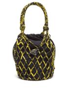 Matchesfashion.com Prada - Netted Printed Nylon And Leather Bucket Bag - Womens - Yellow Multi