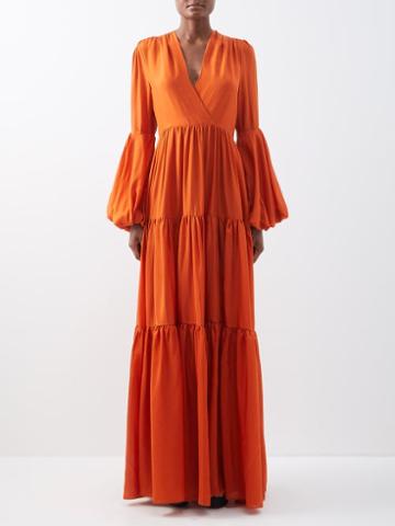 Delos - Galla Tiered Silk Maxi Dress - Womens - Red