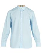 Matchesfashion.com Burberry - Check Cuff Cotton Blend Shirt - Mens - Light Blue