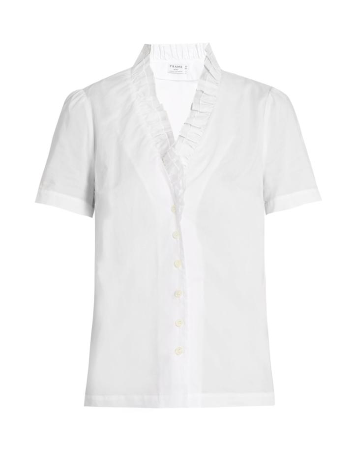 Frame Ruffled-neck Cotton Blouse