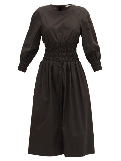 Matchesfashion.com Three Graces London - Arianna Shirred Cotton-poplin Dress - Womens - Black