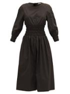Matchesfashion.com Three Graces London - Arianna Shirred Cotton-poplin Dress - Womens - Black