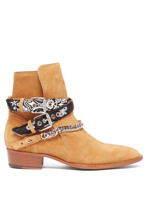 Matchesfashion.com Amiri - Bandana Strap Buckled Suede Boots - Mens - Brown