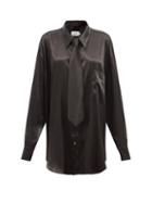 Vaquera - Tie-embellished Oversized Satin Shirt - Womens - Black