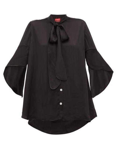 Matchesfashion.com F.r.s - For Restless Sleepers - Diana Pussy Bow Hammered Satin Blouse - Womens - Black