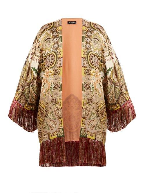 Matchesfashion.com Etro - Fringed Paisley Print Satin Kimono - Womens - Green Multi