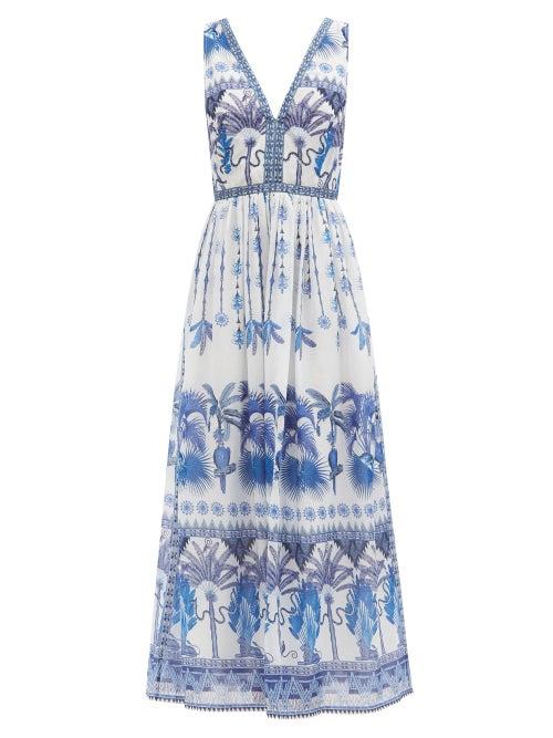 Matchesfashion.com Le Sirenuse, Positano - Sophia Winter Garden-print Cotton Dress - Womens - Blue Print