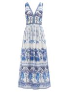 Matchesfashion.com Le Sirenuse, Positano - Sophia Winter Garden-print Cotton Dress - Womens - Blue Print