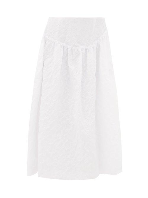 Matchesfashion.com Simone Rocha - Ruffled Floral-cloqu Midi Skirt - Womens - White