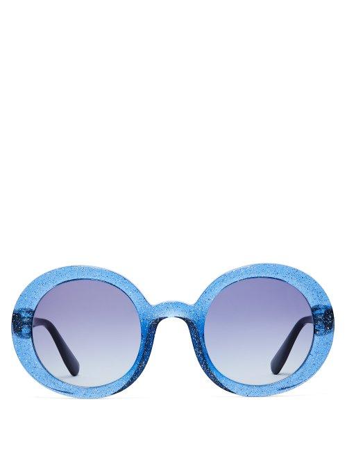 Matchesfashion.com Miu Miu - Oversized Glitter Acetate Round Sunglasses - Womens - Blue