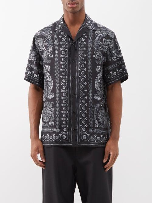 Versace - Stud-print Silk-twill Shirt - Mens - Black Silver