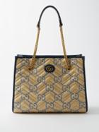 Gucci - Gg Marmont Leather-trim Monogrammed Woven Tote - Womens - Beige Multi