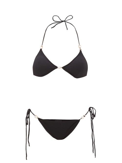 Matchesfashion.com Leslie Amon - Bianca Faux-pearl And Crystal-embellished Bikini - Womens - Black