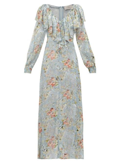Matchesfashion.com Preen By Thornton Bregazzi - Iris Floral Devor Velvet Dress - Womens - Light Blue