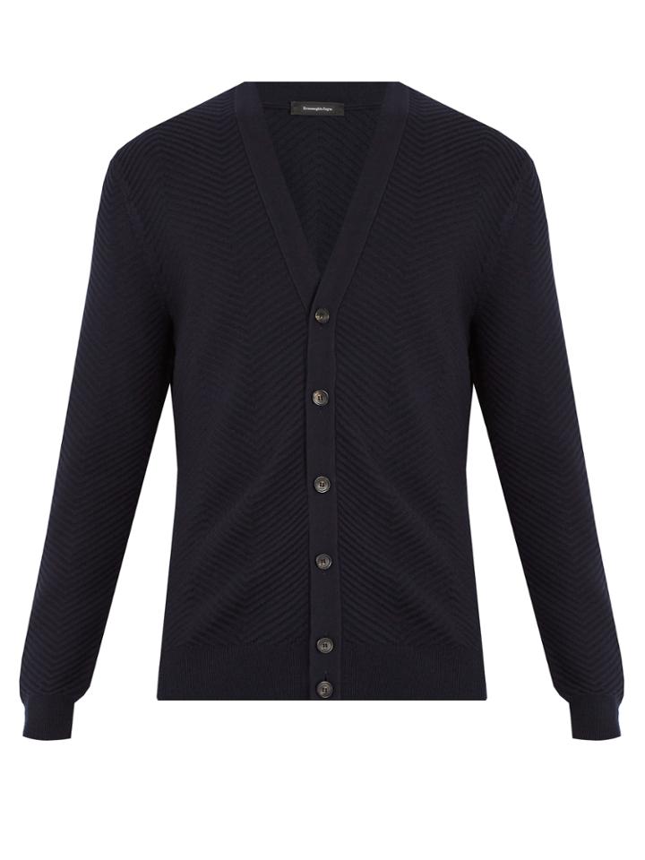 Ermenegildo Zegna Zigzag-knit Wool And Cashmere Blend Cardigan