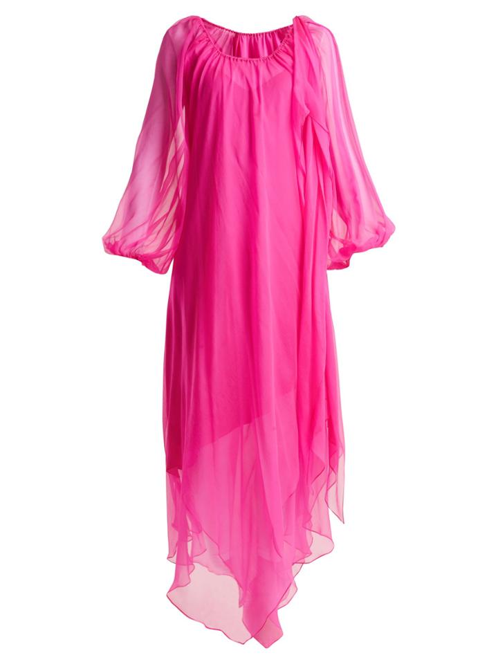 Anna October Gathered Balloon-sleeved Silk-georgette Dress