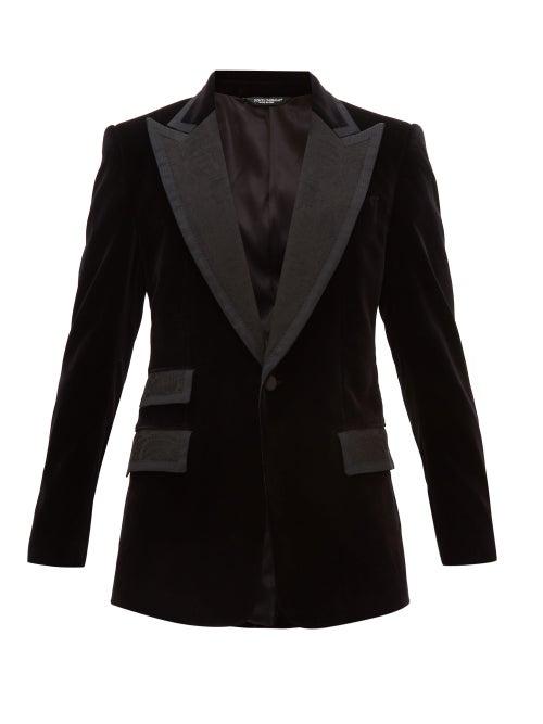 Matchesfashion.com Dolce & Gabbana - Single Breasted Jacquard Lapel Velvet Jacket - Mens - Black