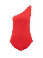 Matchesfashion.com Marysia - Santa Barbara Scalloped-edge One-shoulder Swimsuit - Womens - Red